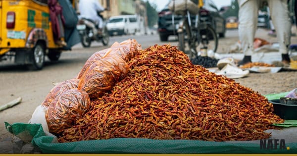 Piments rouges secs vendus sur un marché ouest-africain